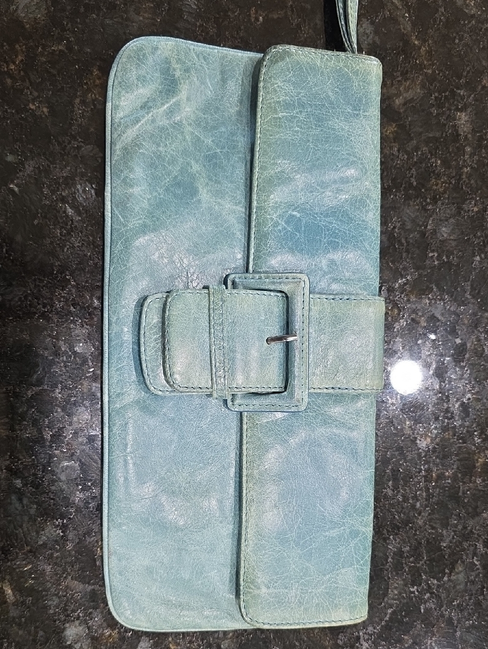 Hobo Teal And Yellow Buckle Wristlet Clutch - Preowned